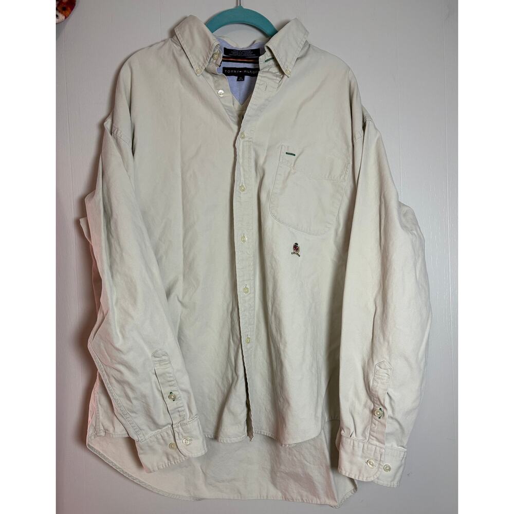 Tommy Hilfiger Y2K XL Long Sleeve Button Front Khaki Shirt
